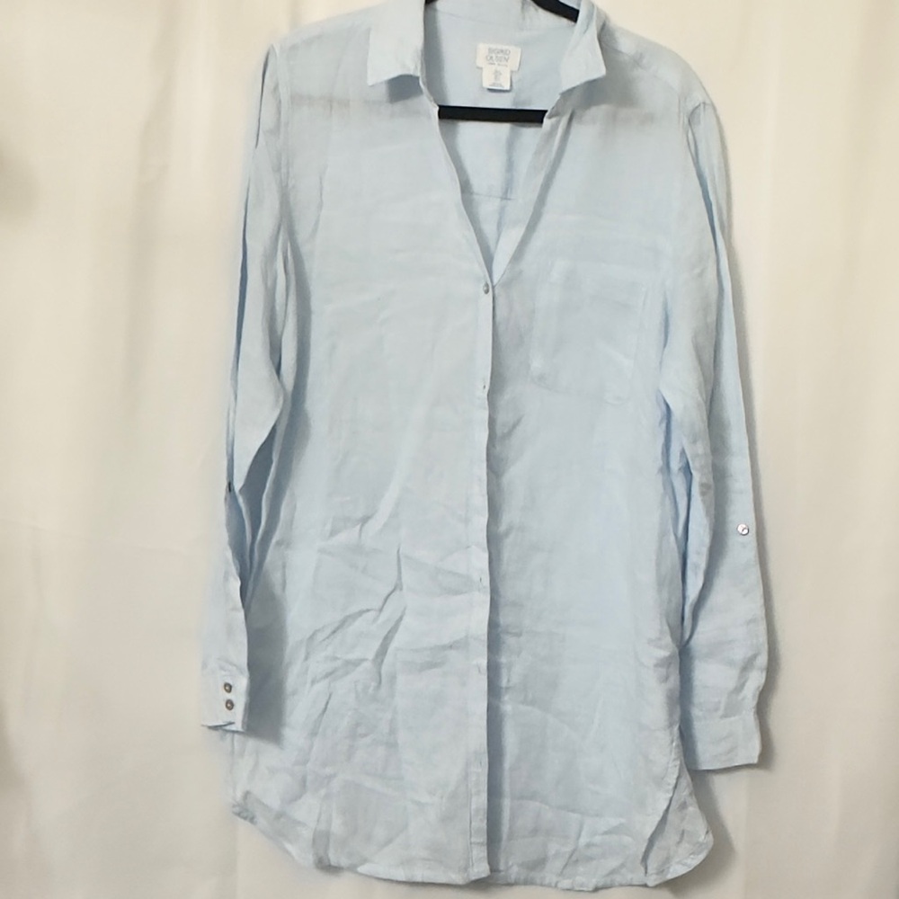 Sigrid Olsen Sky Blue Linen Shirt dress
